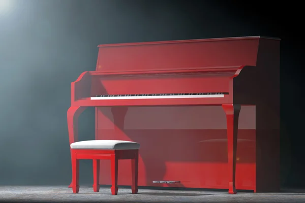 Piano rouge dans la lumière volumétrique. Rendu 3d — Photo