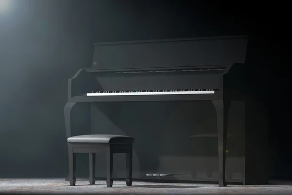 Black Piano v odměrné světle. 3D vykreslování — Stock fotografie