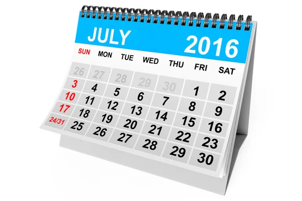 2016 年 7 月のカレンダー。3 d レンダリング — ストック写真