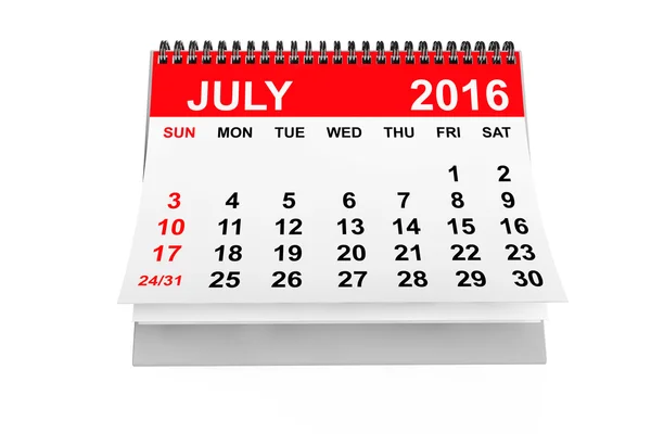 Calendario Luglio 2016. 3d Rendering — Foto Stock