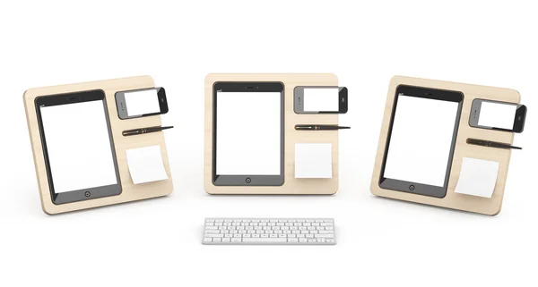 Organisateurs d'appareils mobiles en bois. Rendu 3d — Photo