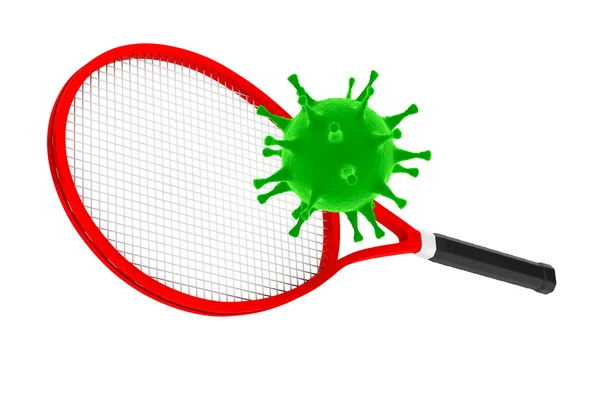 Sport Kill the Virus Concept (en inglés). Raqueta de tenis con virus. 3d Rende — Foto de Stock