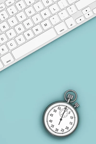 Time Concept. Keyboard with Stopwatch. 3d Rendering — Stock Photo, Image