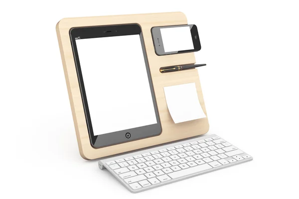 Wooden Mobile Devices Organiser. 3d Rendering — Stock Photo, Image