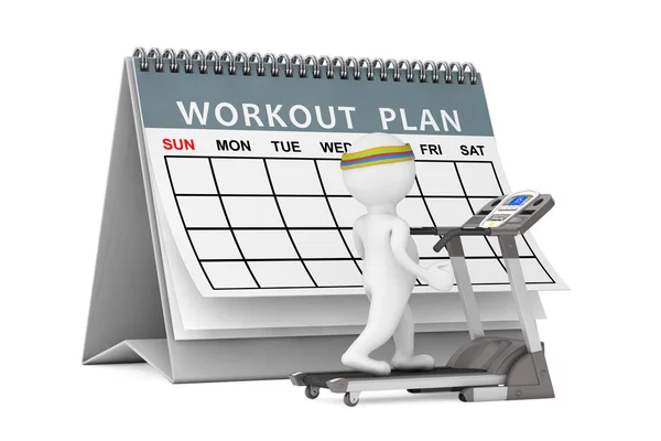 3d Person over Treadmill in front of Workout Plan. 3d Rendering — Stock Photo, Image