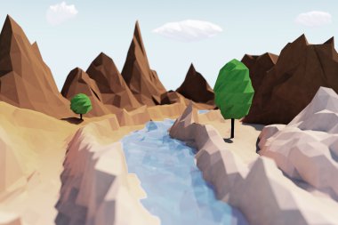 Trendy düşük çokgenler stil peyzaj. 3D render