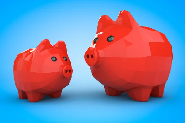 Piggy Banks in lage veelhoeken stijl. 3D-rendering — Stockfoto