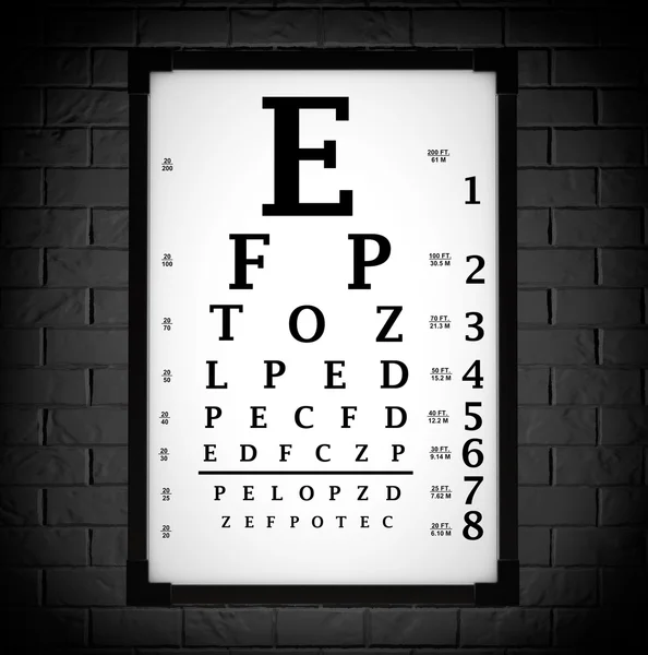 Caixa de teste Snellen Eye Chart. Renderização 3d — Fotografia de Stock