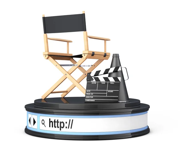 导演椅系列、 电影快板和扩音器在浏览器地址 — 图库照片