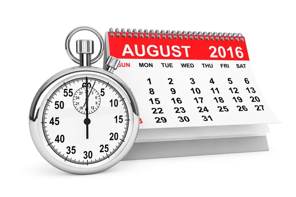 Sierpień 2016 Kalendarz z stoper. renderowania 3D — Zdjęcie stockowe