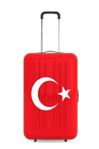 Reise in die Türkei concep. Koffer mit Putenfahne. 3D-Darstellung — Stockfoto