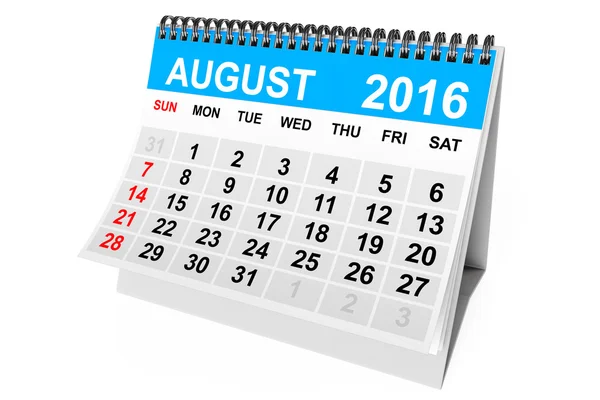 Calendário Agosto de 2016. Renderização 3d — Fotografia de Stock