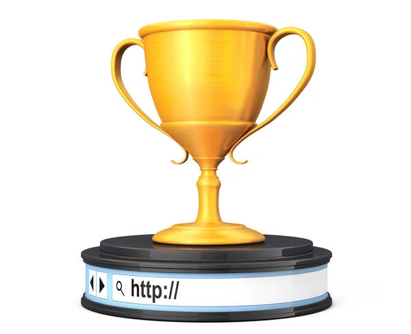 Gouden trofee in de adresbalk van de Browser als ronde Platform Pedesta — Stockfoto