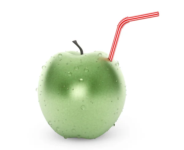 Pomme verte avec tube à cocktail. Rendu 3d — Photo