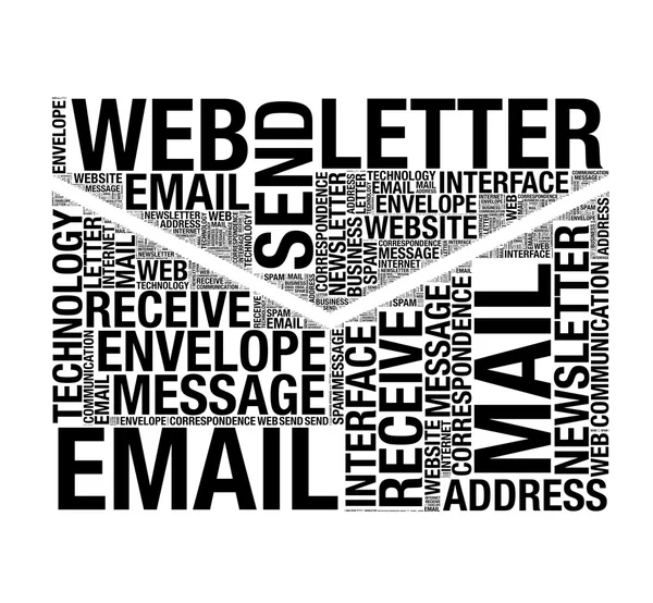 Forma de sinal de ícone de envelope com palavras de conceito de e-mail. Renderização 3d — Fotografia de Stock