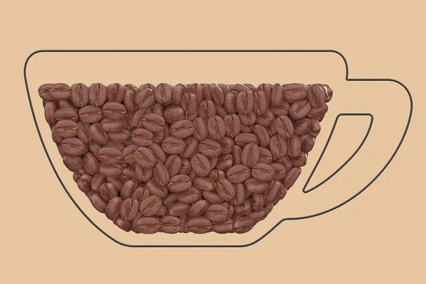 Kávová zrna v jednoduché kreslení cup. 3D vykreslování — Stock fotografie