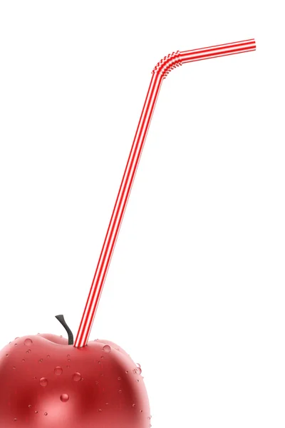 Manzana roja con tubo de cóctel. Renderizado 3d — Foto de Stock