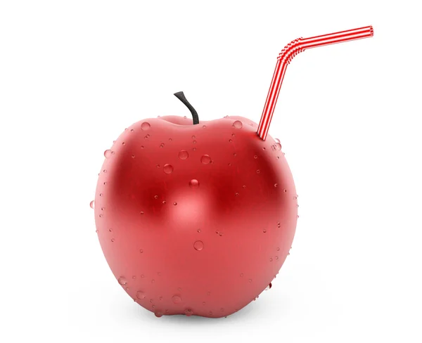 Manzana roja con tubo de cóctel. Renderizado 3d —  Fotos de Stock