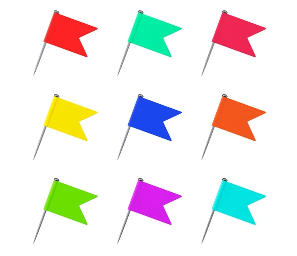 Sada vlajky kolíky. 3D vykreslování — Stock fotografie