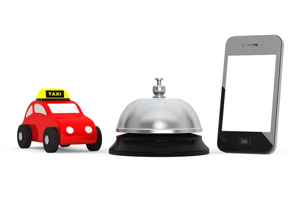 Toy Taxi Car with Mobile Phone and Service Bell. 3d Rendering — Stock Photo, Image