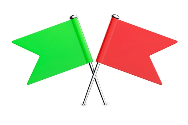 赤と緑の旗ピン。3 d レンダリング — ストック写真