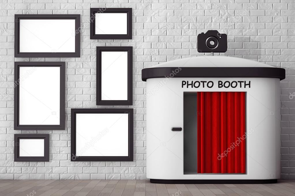 Photo brick wall booth Photo Booth in front of Brick Wall with Blank Picture Frames. 3d