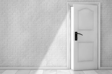 Beyaz ahşap kapı. 3D render