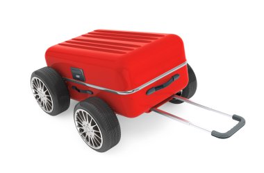 Lastik tekerlekli kırmızı Modern bavul. 3D render