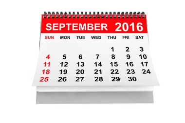 Takvim Eylül 2016. 3D render