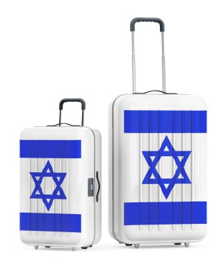İsrail Concep için seyahat. İsrail bayrağı ile bavul. 3D render