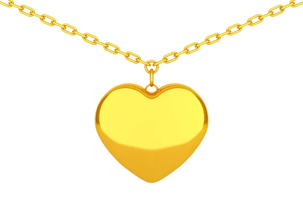 Golden Heart Medallion on chain. 3d Rendering — Stock Photo, Image