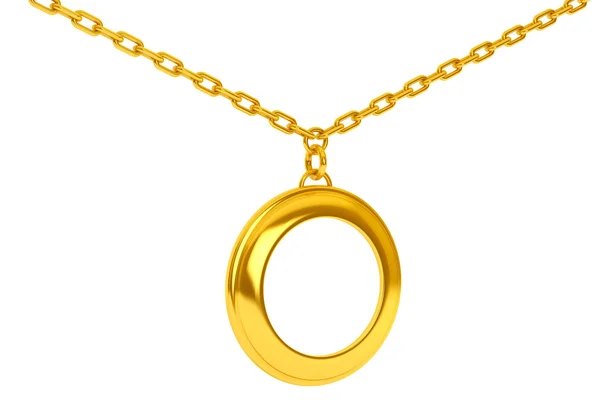 Golden Medallion on chain with Blank Space for Your Photo. 3d Re — Stock Photo, Image