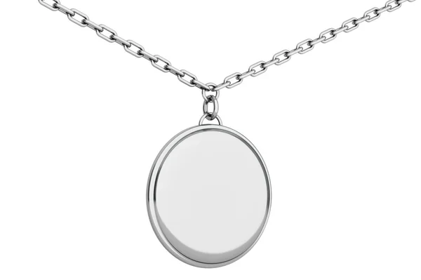 Silver Medallion on chain. 3d Rendering — Stock Photo, Image