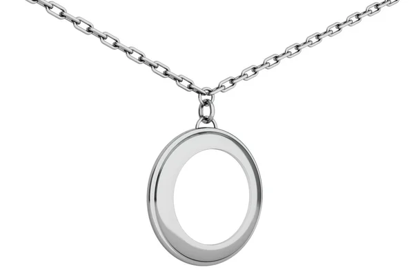 Silver Medallion on chain with Blank Space for Your Photo. 3d Re — Stock Photo, Image