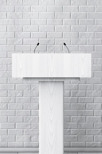 Branco Podium Tribune Rostrum Stand com microfones. Renderin 3d — Fotografia de Stock