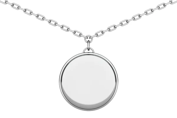 Silver Medallion on chain. 3d Rendering — Stock Photo, Image