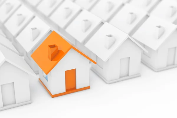 Real Estate Property Industry Concept. Orange house in among Whi — Stock Photo, Image
