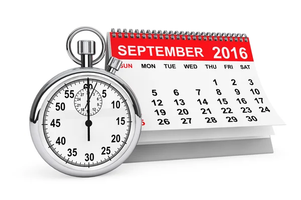9 月 2016年日历用秒表。3d 渲染 — 图库照片