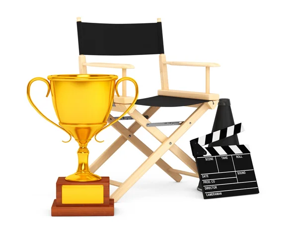 Director de Cátedra, Película Clapper y Megáfono con Trofeo de Oro . —  Fotos de Stock