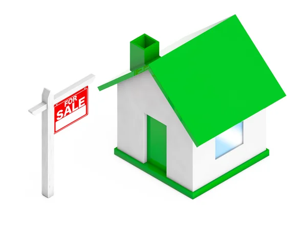 Prodej nemovitostí známky s jednoduchou House. 3D vykreslování — Stock fotografie