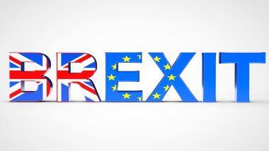 Brexit referandum olarak İngiltere ve AB bayrakları işareti kavramı. 3D render