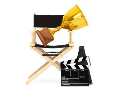 Yönetmen koltuğu, film Clapper ve megafon Altın Kupa ile. 