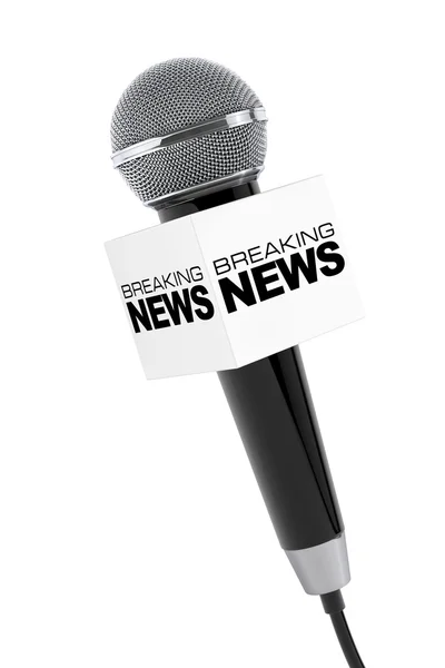 Micrófono con el cartel de Breaking News Box. Renderizado 3d —  Fotos de Stock