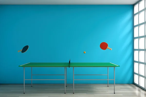 Ping-pong Ping-pong con racchette. 3d Rendering — Foto Stock