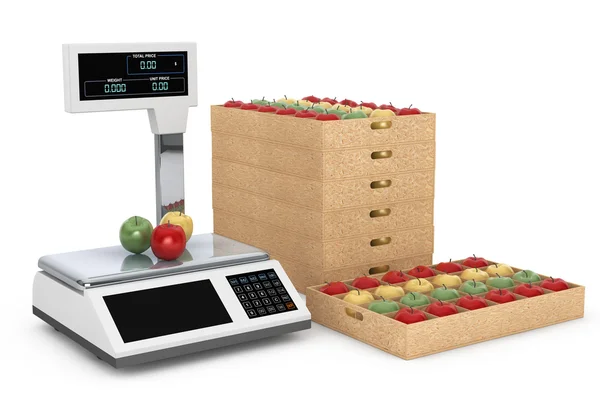 Electronic Scales for weighing Food with Apples Boxes. — Stock Photo, Image