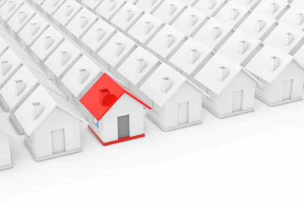 Real Estate Property Industry Concept. Red house in among White — Stock Photo, Image