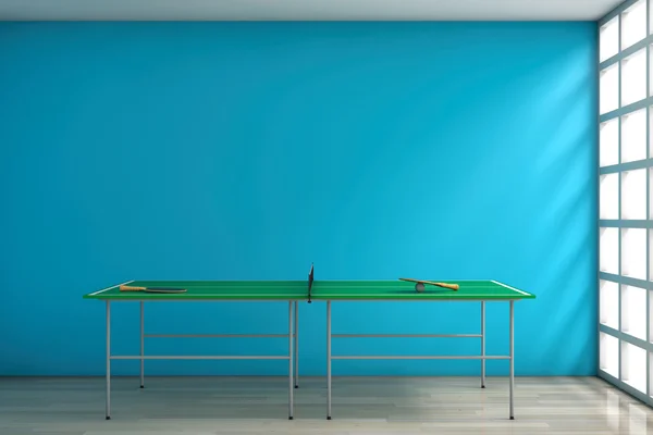 Ping-Pong tafeltennistafel met peddels. 3D-rendering — Stockfoto
