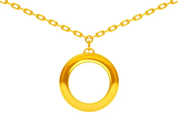 Golden Medallion on chain with Blank Space for Your Photo. — Stock Photo, Image