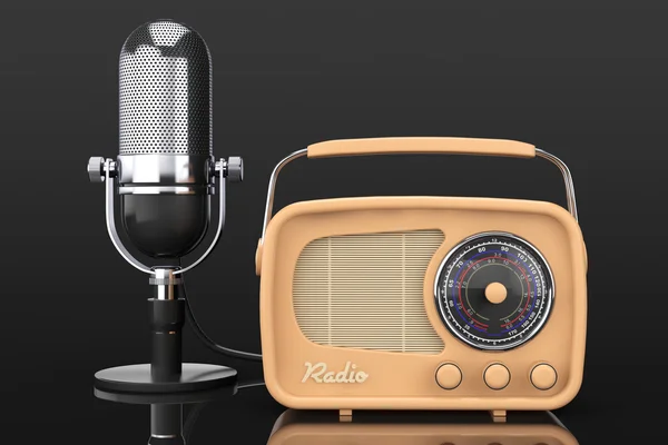 Rádio Retro e Microfone Vintage. Renderização 3d — Fotografia de Stock