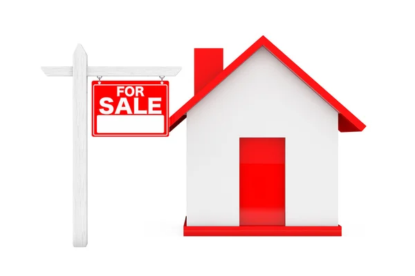 Zu verkaufen Immobilien-Schilder mit einfachen Haus. 3D-Darstellung — Stockfoto